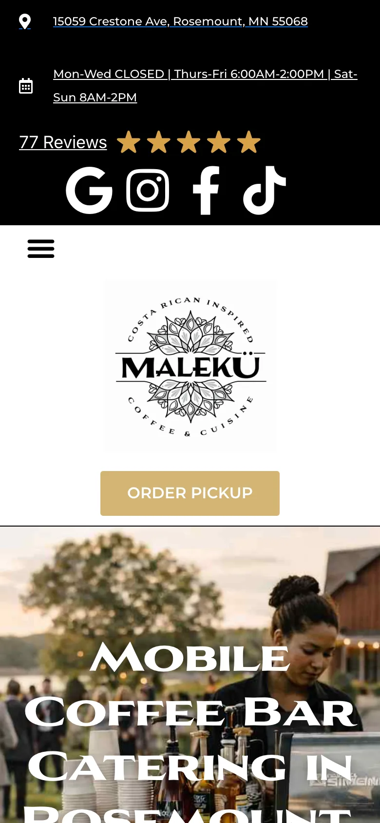 Malekü Coffee's old website — a dated, static layout